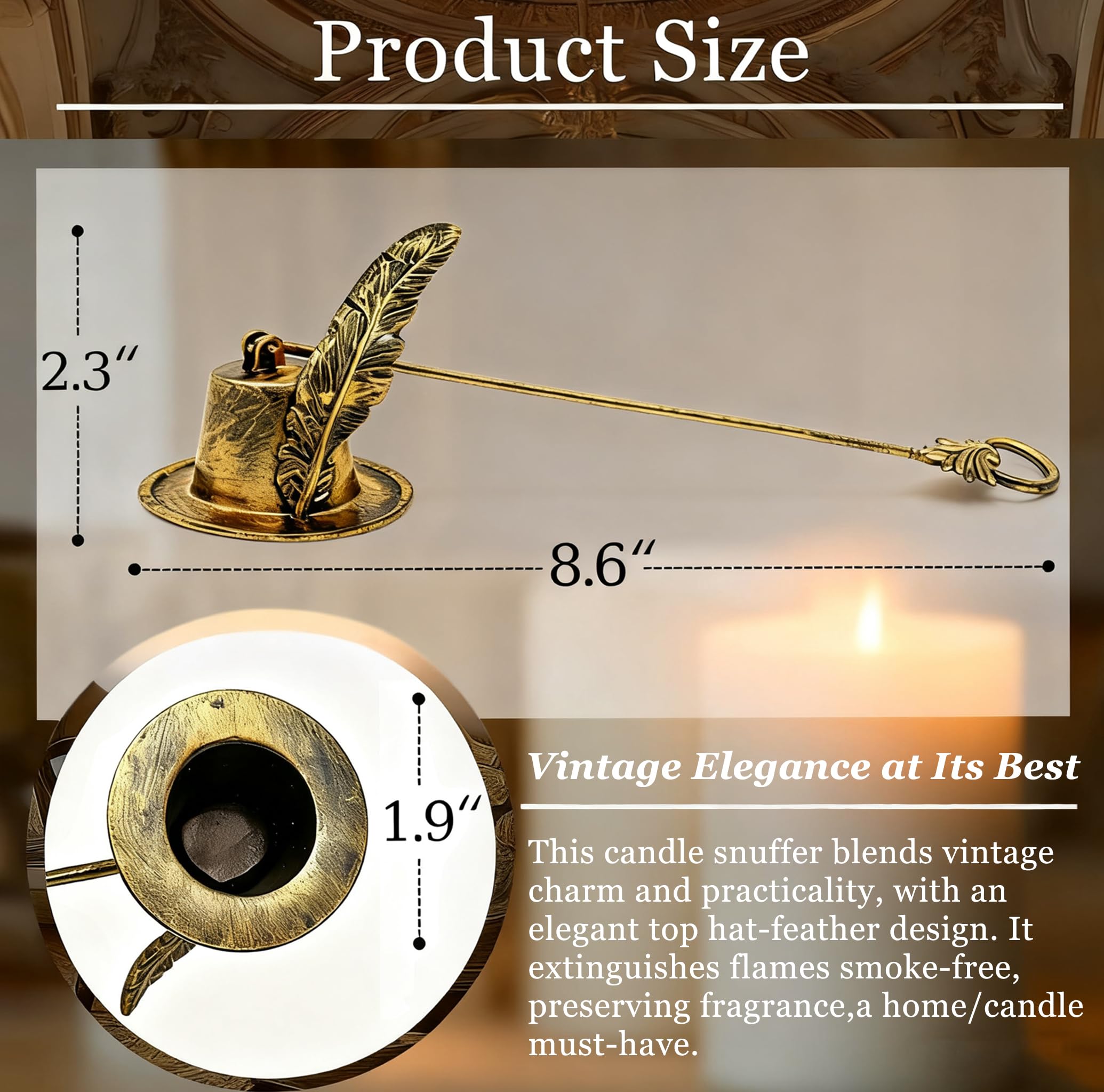 Kerzenlöscher, einzigartiger Kerzenlöscher, Retro-Stil, dekorativer Kerzenlöscher, Metall, Kerzenlöscher (Gold)