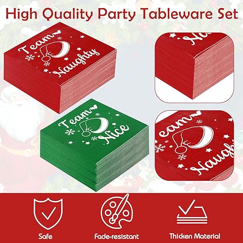 Miniatura 4 de Norme Juego de vajilla de 244 piezas de Feliz Navidad Naughty Team Nice Party Supplies El equipo incluye 24 platos de 9 y 7 pulgadas, vasos de papel