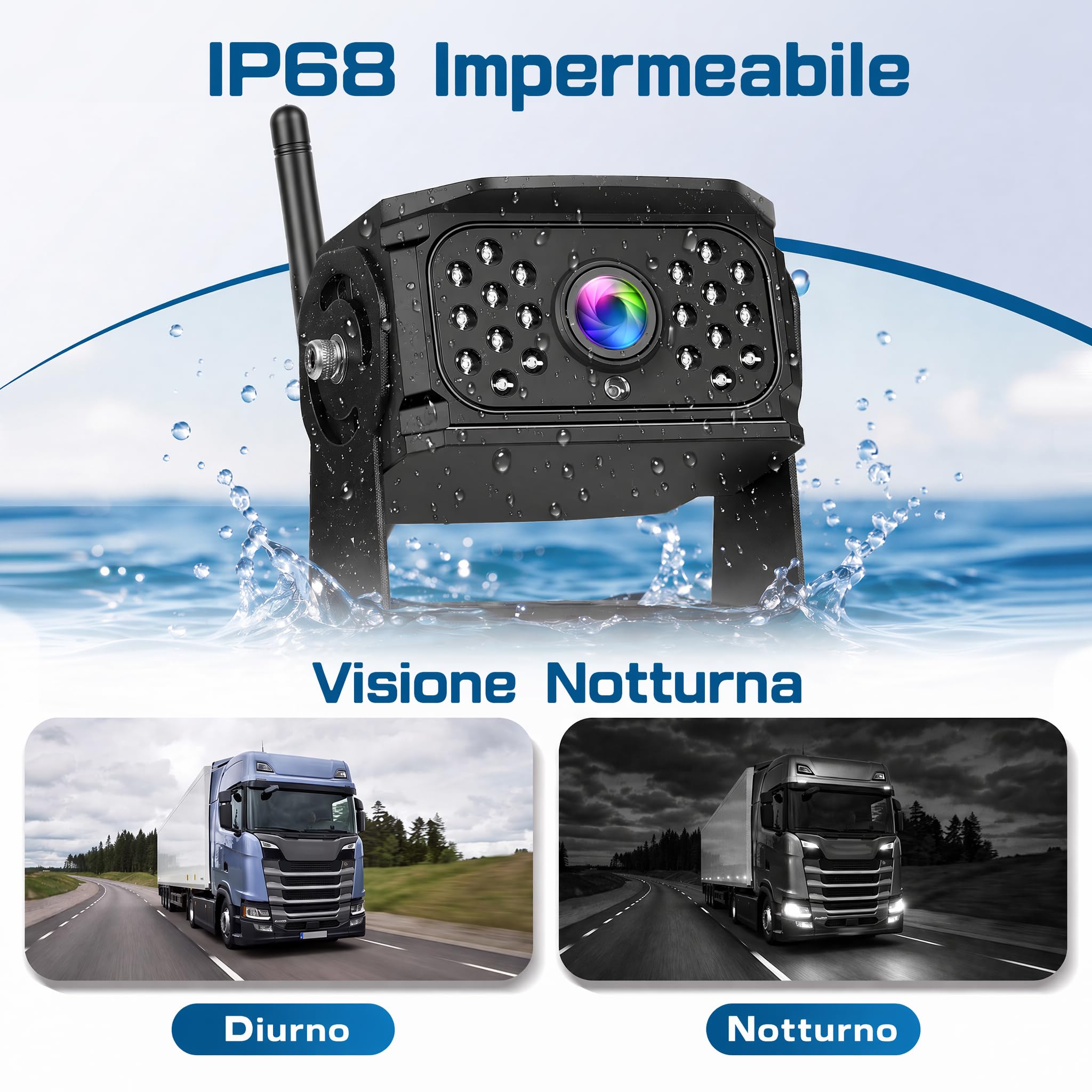 Hikity 12-36V DVR Monitor IPS 10,1'' con 4 Telecamera Retromarcia Wireless | Telecamera Posteriore per Camion Rimorchio Furgone Impermeabile IP68 Visione Notturna Linee Di Parcheggio Personalizzate BSW