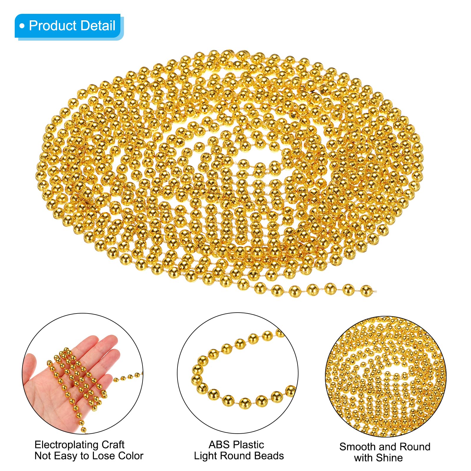 PATIKIL 6mm Golden Pearl Trim Artificial Pearl Strand, 16.4Ft/5m Roll, 1 Roll, ABS Plastic - Image 3