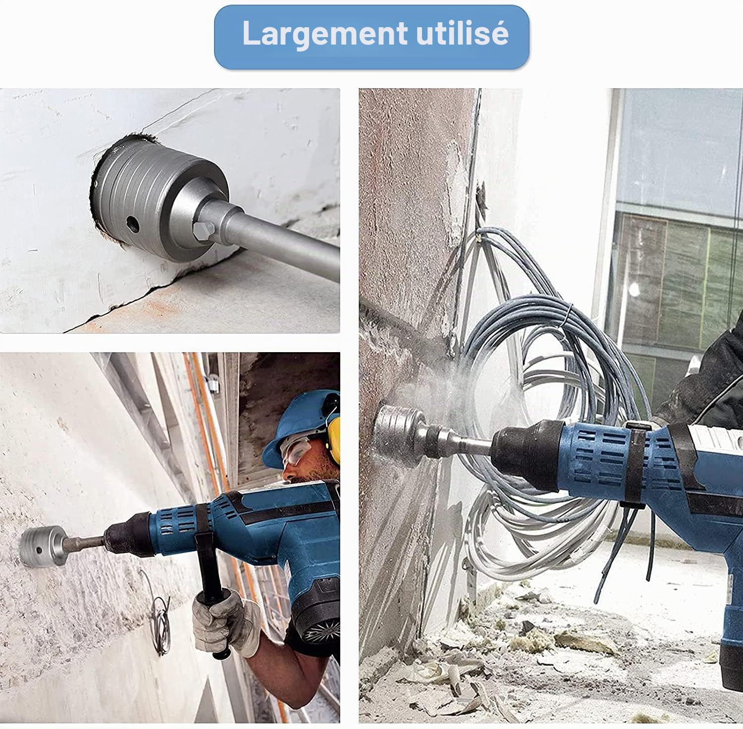Set de Scies Cloches Trépan pour Béton, 10 Pièces, 35-110 mm, Kit Carotteuse avec 6 Tailles de Lames SDS Plus