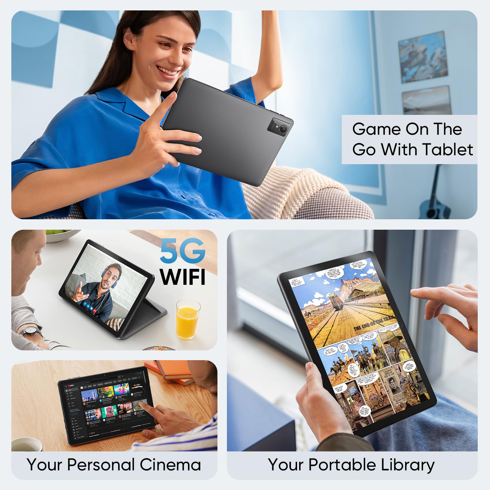 Tablet 10 Pollici, Tablet Android 15 con Cover, Unisoc T30 Quad-Core, 18 GB RAM + 128 GB ROM + 1 TB TF, Display HD IPS 1280x800, Fotocamera Doppia 5MP+8MP, 6000 mAh, WiFi 6, BT 5.0, Widevine L1 (K50)