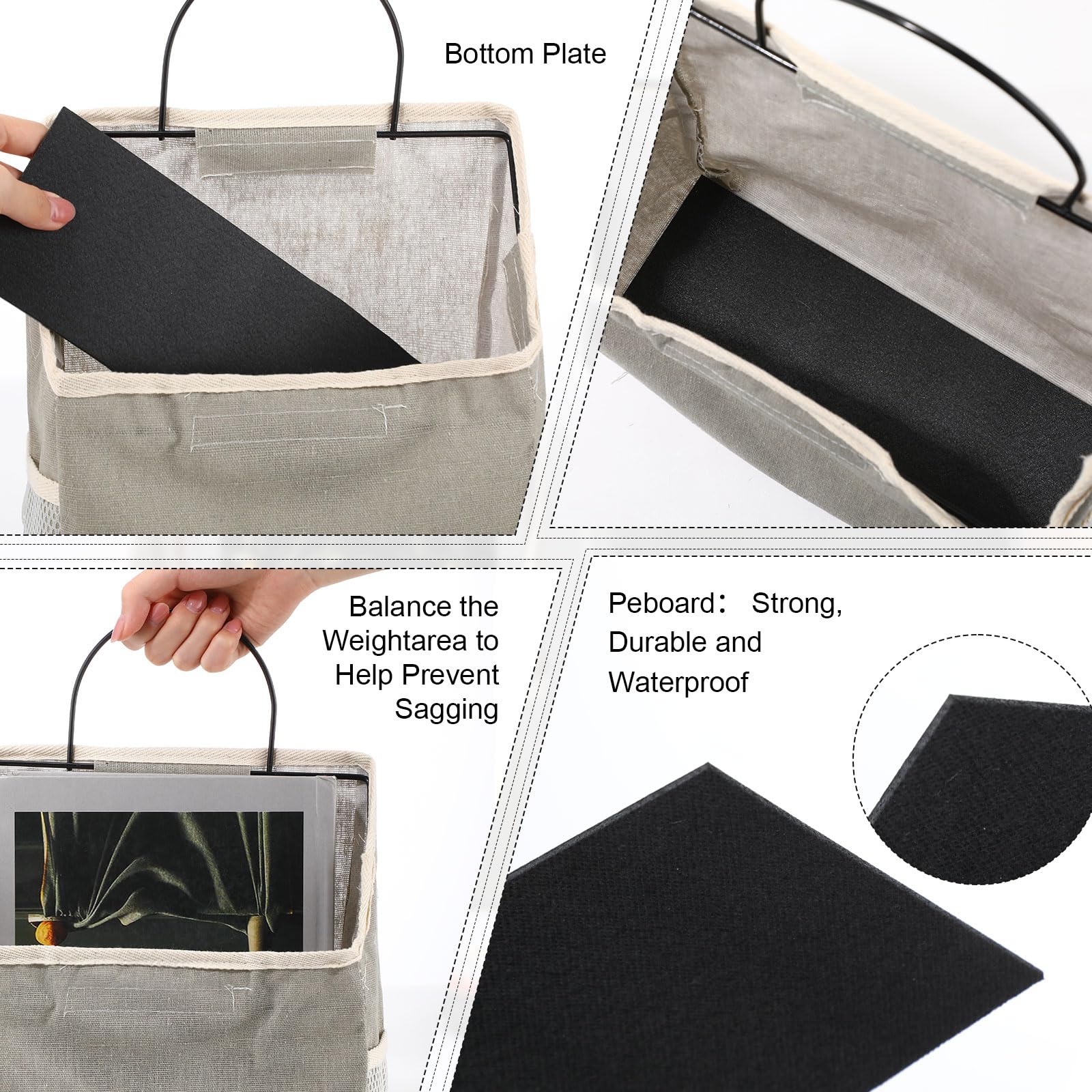 Woanger 12 bolsas de almacenamiento para colgar en la pared, bolsa organizadora para colgar en la puerta, armario, contenedores con ganchos para dormitorio, baño, 15 x 4.3 x 8.7 pulgadas (blanco, gris