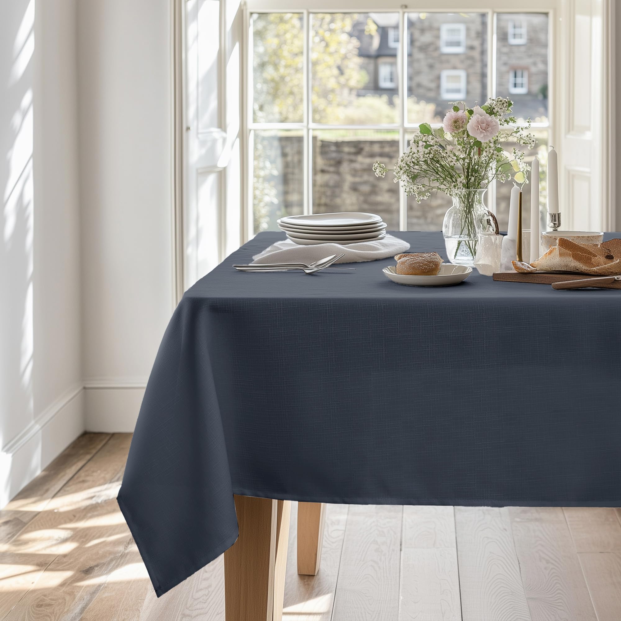 Deconovo Wipeable Tablecloth Rectangle Faux Linen Tablecloth for Chipboard Table Dark Grey 130x160cm(51x63in)