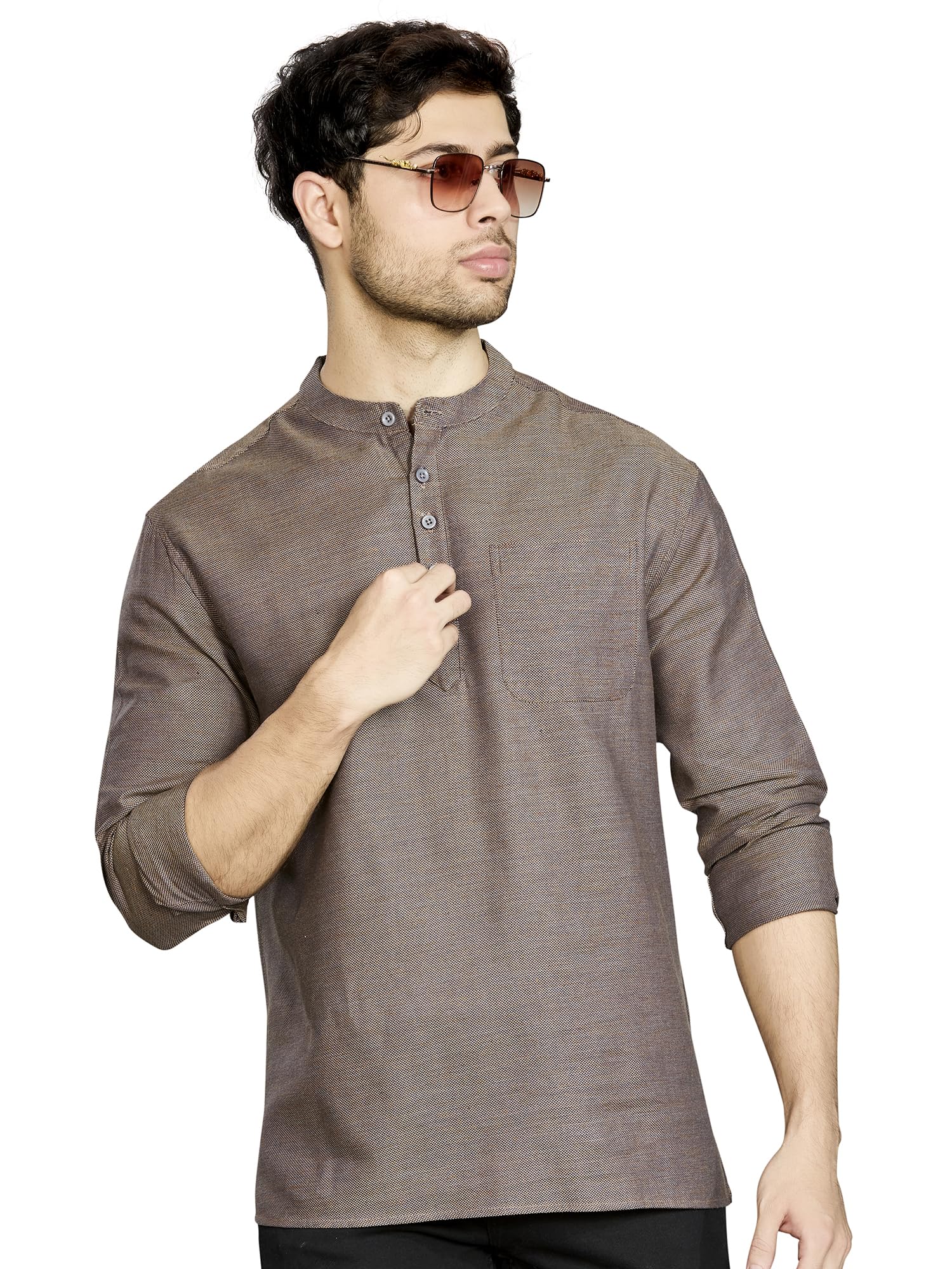 authentics Pure Cotton Chambray Weave La-Italia Short Kurta, Regular Fit | Casual Ethnic Wear | Perfect for Any Occasion | Premium Cotton Fabric | 100% Cotton | La Italia Chambray-picture-35