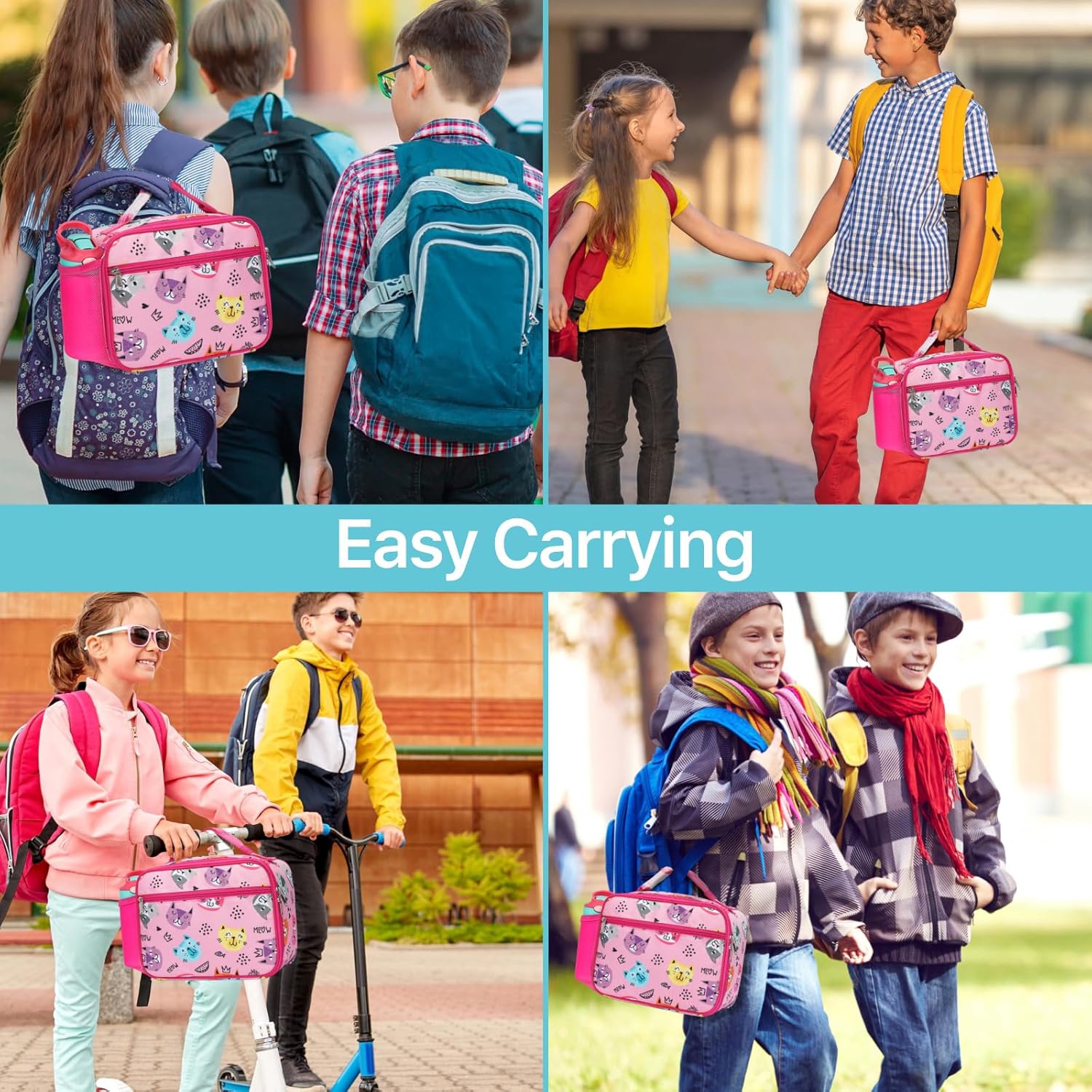 Bagseri Kids Lunch Bag Girls - Thermal Insulated Lunch Box Tote with Water Bottle Holder, Reusable Leak-Proof Kids Lunch Box for Daycare & School, Pink Cat (Containers Not Included) - Image 6