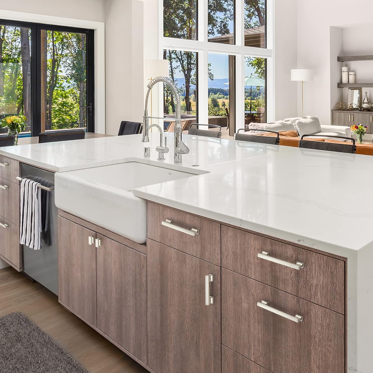 Ravinte Hardware 30 Pack Cabinet Pulls - 5 Inch (128mm) Hole Center, Satin Brushed Nickel Handles for Kitchen Drawer & Cupboards, Silver Solid Heavy Duty Cabinet Hardware, 6 Inch Overall Length