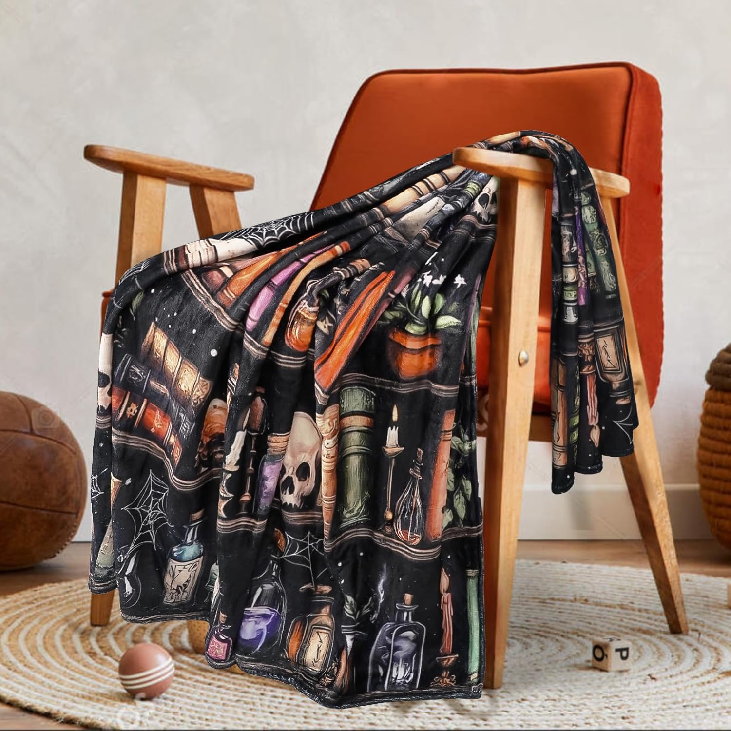 Book Lovers Gifts Bookish Blanket Goth Skull Bookshelf Halloween Throw Blanket Gifts for Bookworm,Reader,Reading,Bookclub,Booknerd,Librarian,Bookish,Book Accessories Halloween Decor- 60”X50” - Image 4