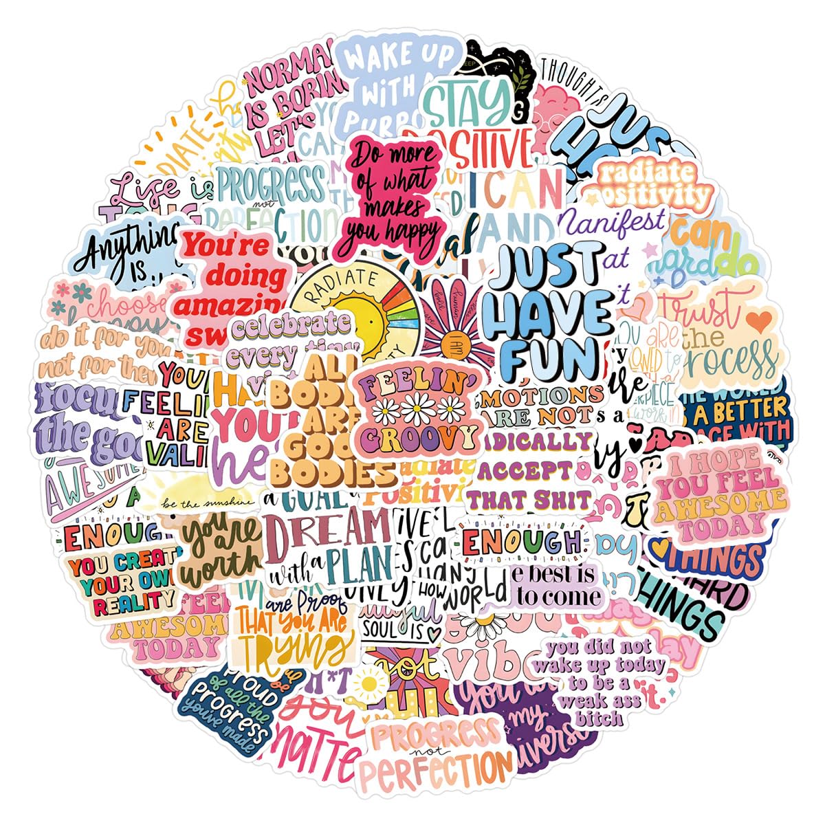 110 Pcs Positivity Scrawl Stickers for Guitar,Bicycle,Laptop,Water Bottles,Skateboard,Computer,Incentive Phrase Cute Style Stickers Waterproof Vinyl,Graffiti Decoration for Girls Boys Children Teens - Image 4