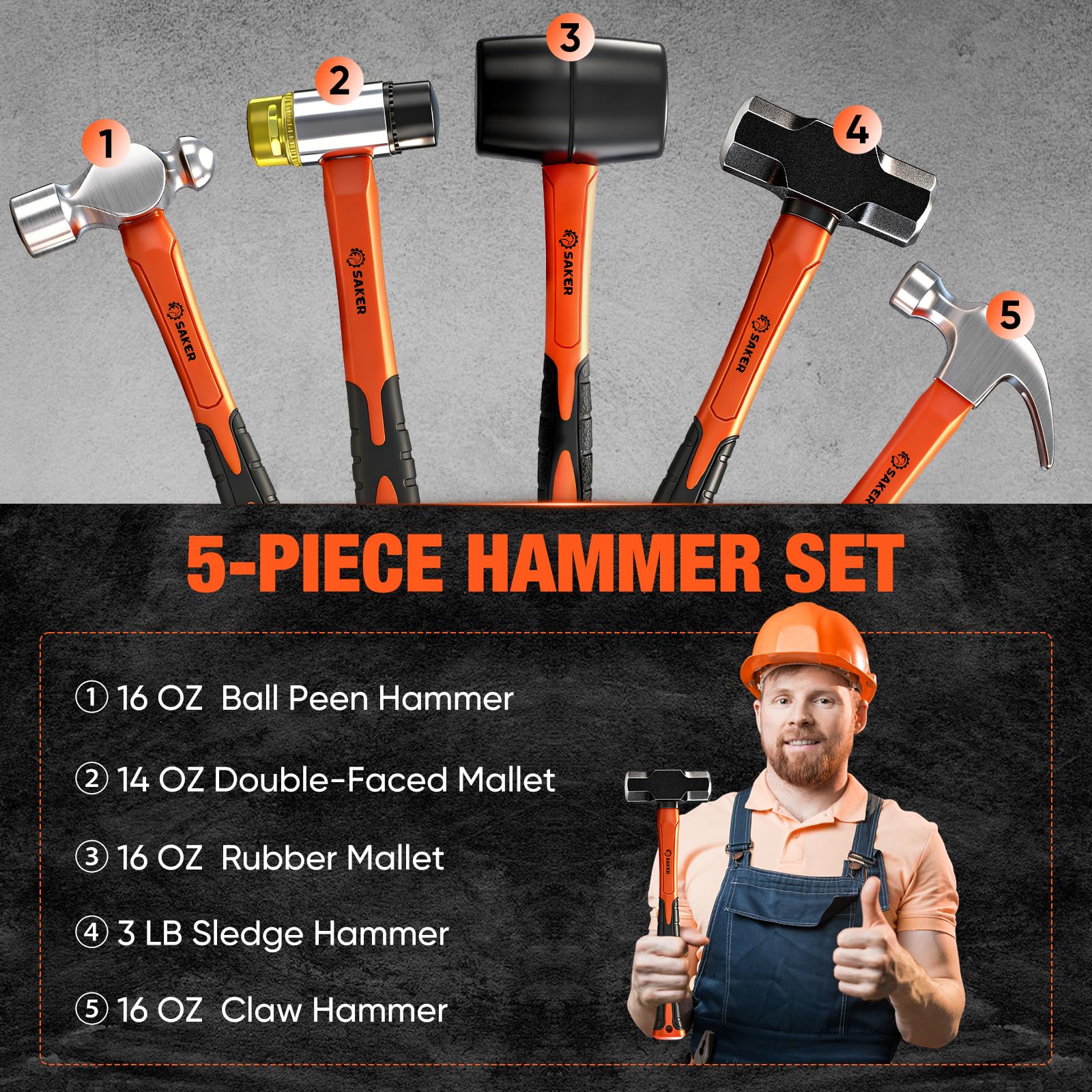 Saker 5-Piece Hammer Set - Home & DIY Tools -2