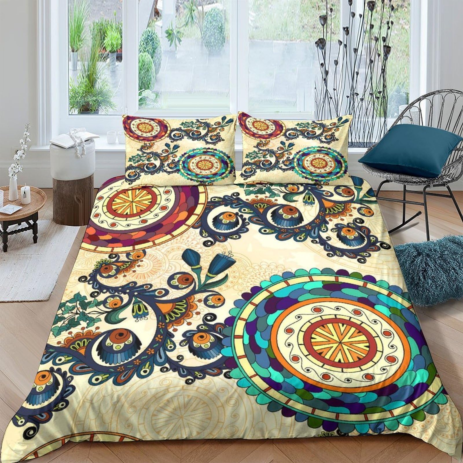 Ctjqhvkz Style-1 3D Printed Mandala Boho Fitted Sheet Microfiber Soft Retro Floral Paisley Mattress Cover For Bedroom Guest Room Decor Single（135X200cm）