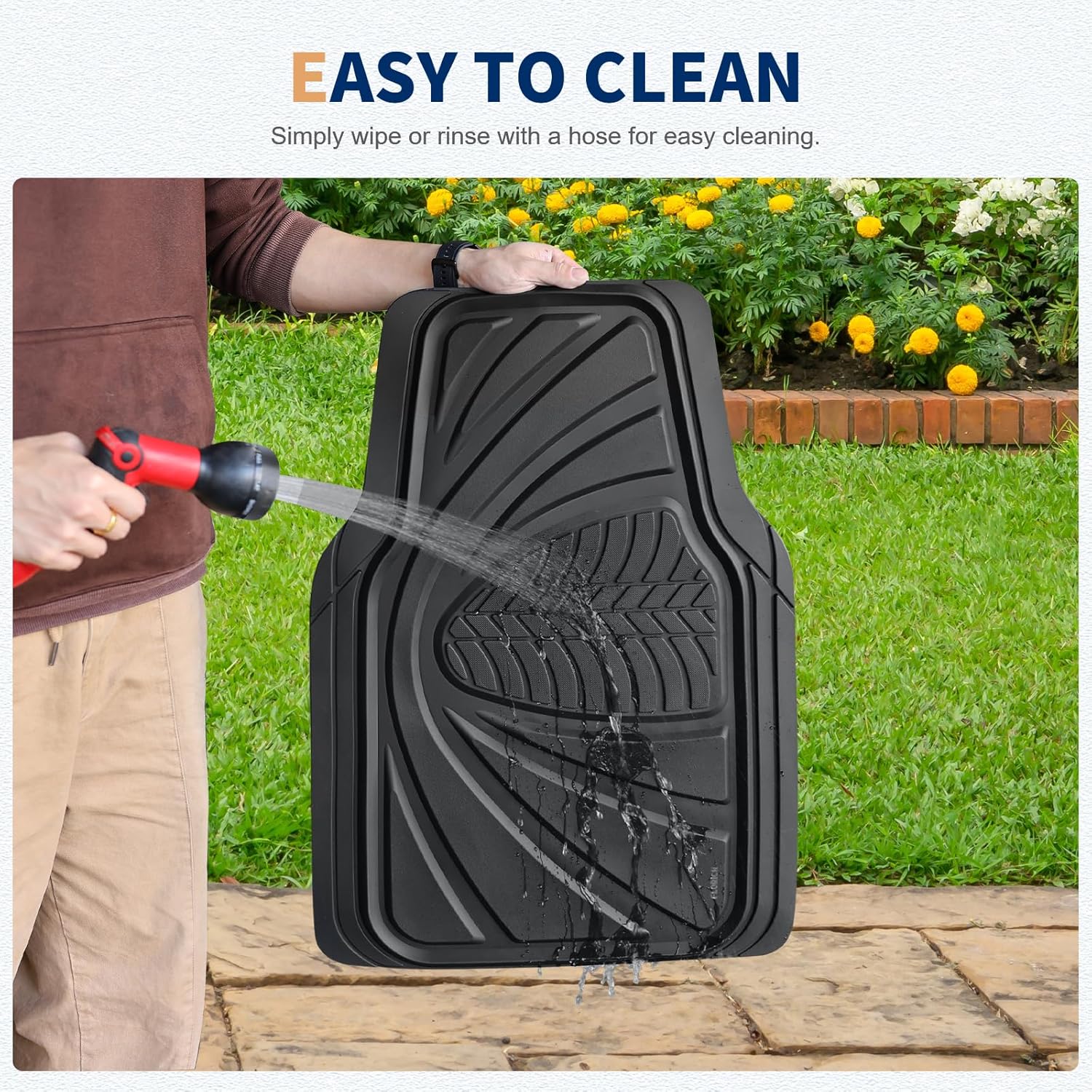 FLORICH Car Floor Mats, Waterproof Universal Heavy-Duty 4 Pieces Rubber Floor Mats for Cars, Full Set Car Mats with Anti-Slip Backing Fit for Most SUV, Vans,Trucks, Sedan(Light Black) - Image 4