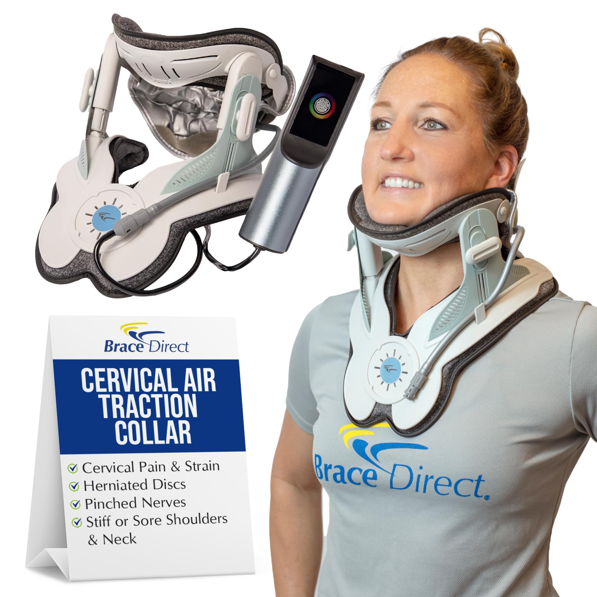 Brace Direct Cervical Traction Collar - Portable Neck Decompression Device with Electric Pump for Herniated Discs Pinched Nerves Stiff Neck