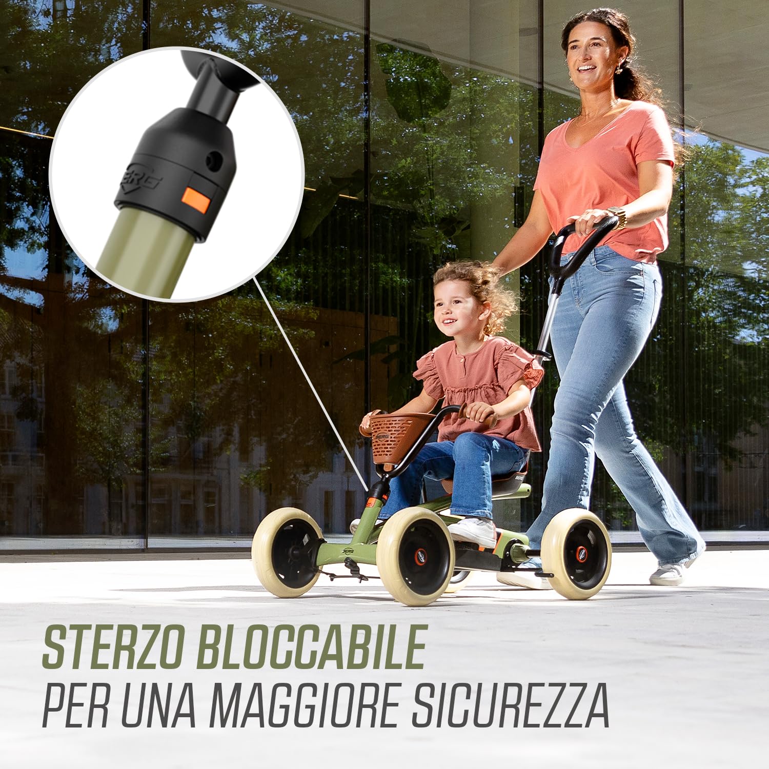 BERG Pedal-Gokart Buzzy 2 in 1 incl. asta di spinta Gokart con ruota libera, veicolo a pedale, veicolo per bambini con freno a mano, veicolo a pedale con elevato standard di sicurezza, gokart dai 2