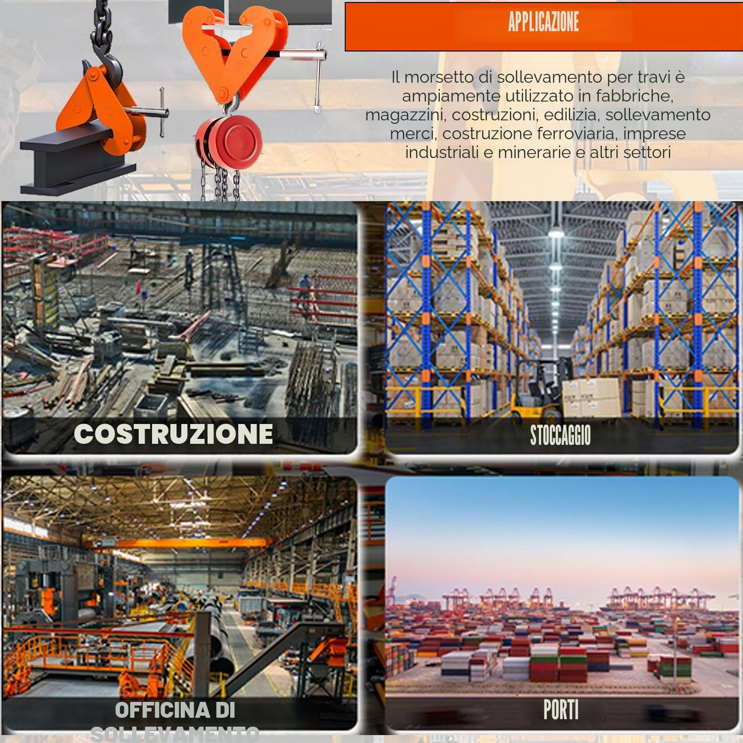 Morsetto per Sollevamento Trave, 1 Tonnellata Morsetto per Travi 75-220 mm, Morsetto Universale della Trave di Acciaio Pesante, Morsetto di Supporto Per Fabbriche Magazzini Edifici (1T)