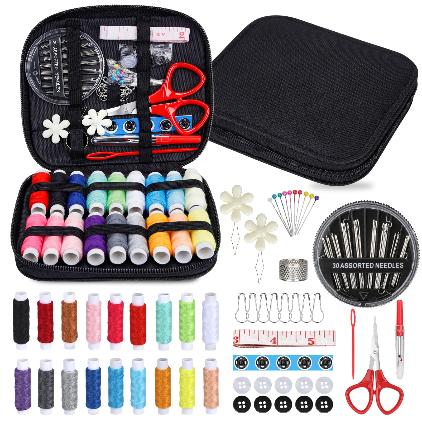 VynyQoo 90 Piece Sewing Kit with Portable Case for Travel and Emergency