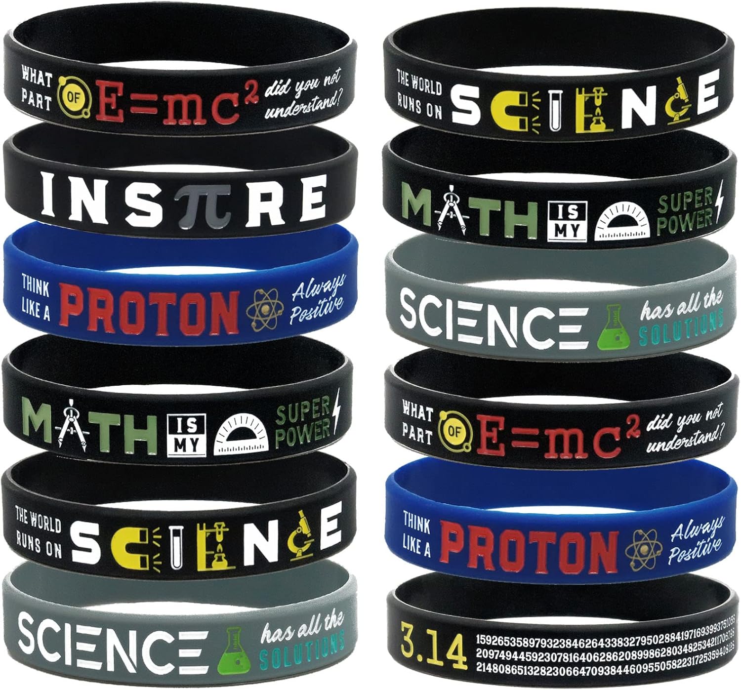 Giftphoria Math & Science Bracelets, Bulk Pack (12pcs