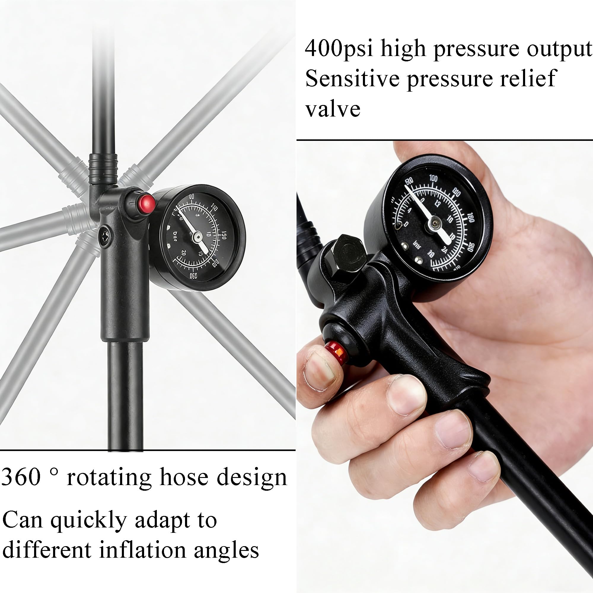 400 Psi Pompe à Amortisseur Haute Pression, Pompe à Choc Haute Pression avec Manomètre Et Bouton De Purge, Pompe De Choc pour Fourche Et Suspension Arrière, Mini Pompe Portable, Noir