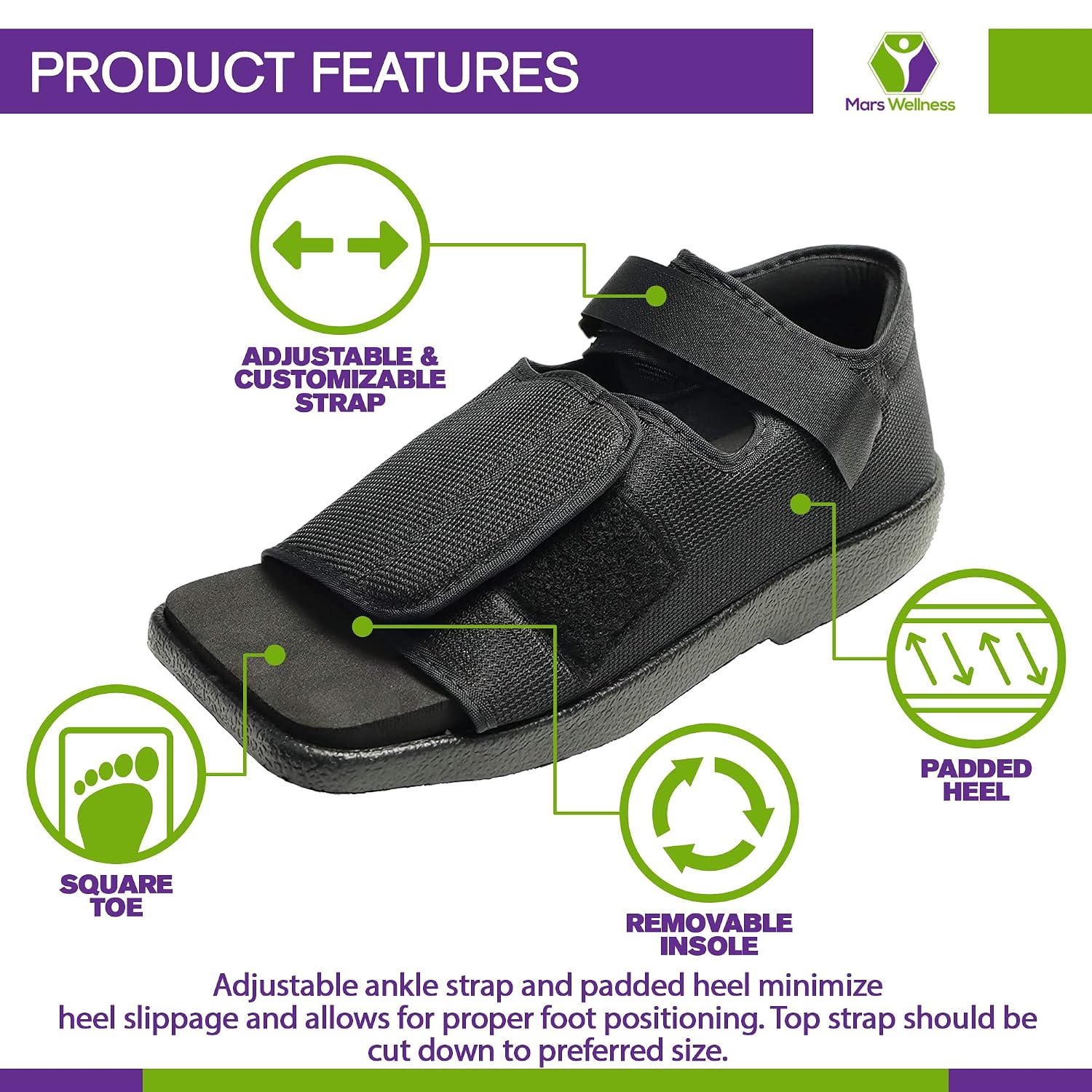 MARS WELLNESS Premium Post Op Broken Toe / Foot Fracture Square Toe Walking Shoe - Womens (Medium (Pack of 1))