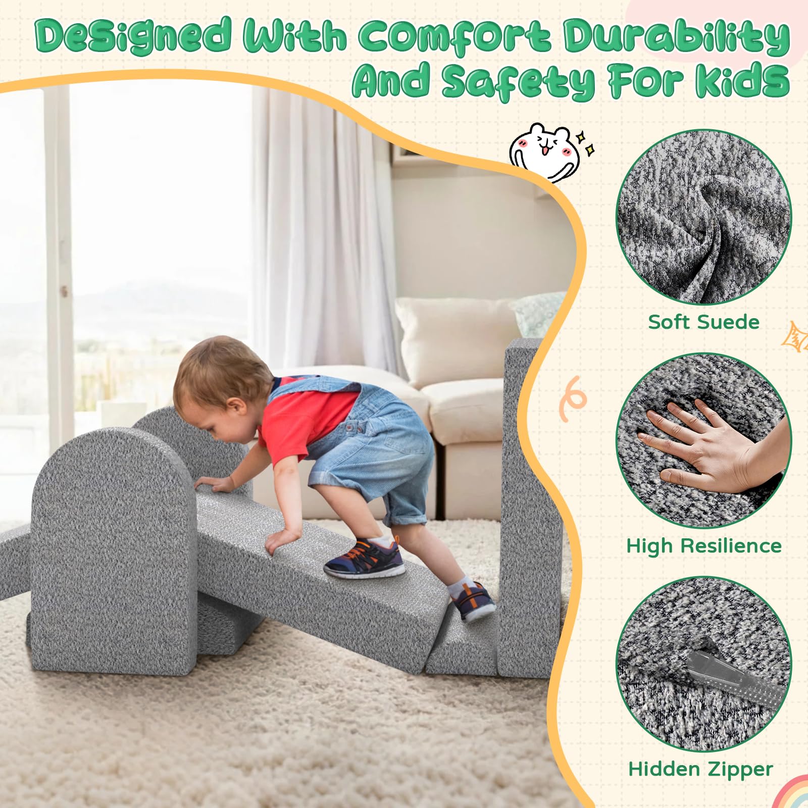 Sofá modular para niños con fundas lavables, sofá de espuma para juegos creativos, escalada y descanso, sofá convertible para niños, muebles de juego para habitación de niños o guardería 2