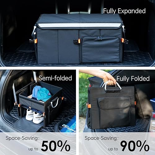 Miniatura 3 de SHIMOYAMA Organizador de maletero, caja de almacenamiento plegable de 63 litros para campamento, picnic, múltiples compartimentos plegables para