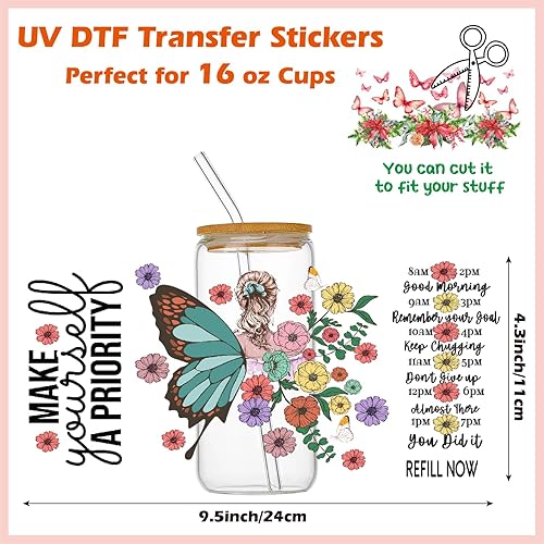 Miniatura 2 de Envolturas de vasos UV DTF de transferencia para vasos de vidrio de 16 onzas, 10 hojas de transferencia de vasos, calcomanías de transferencia para