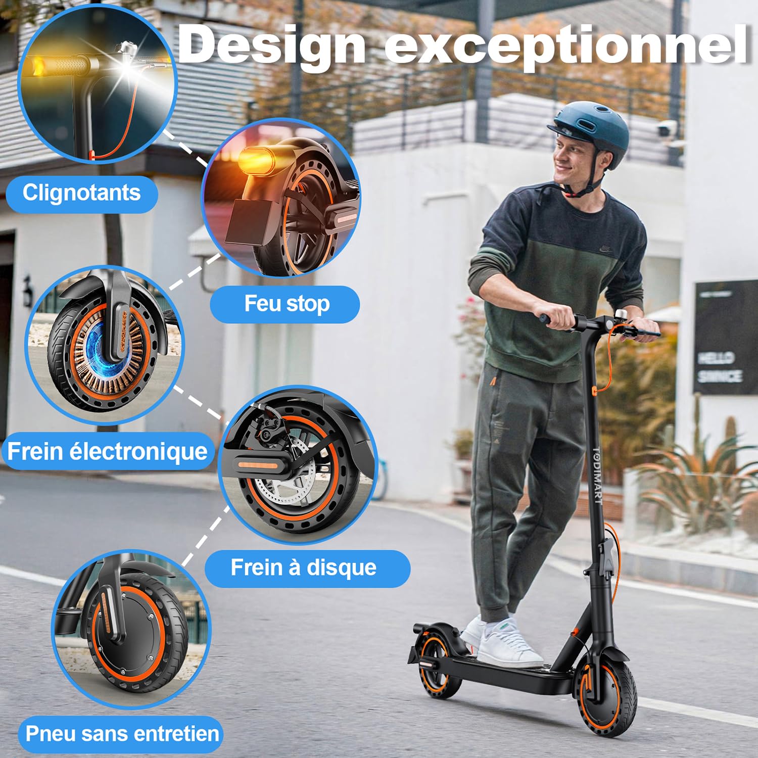 TODIMART T3S Trottinette Electrique Adulte Ultra Legere, Moteur 350W Autonomie 35KM Batterie 36V 7.8Ah,Trottinette électrique Pliable pneus nid d'abeille increvables, avec Clignotants