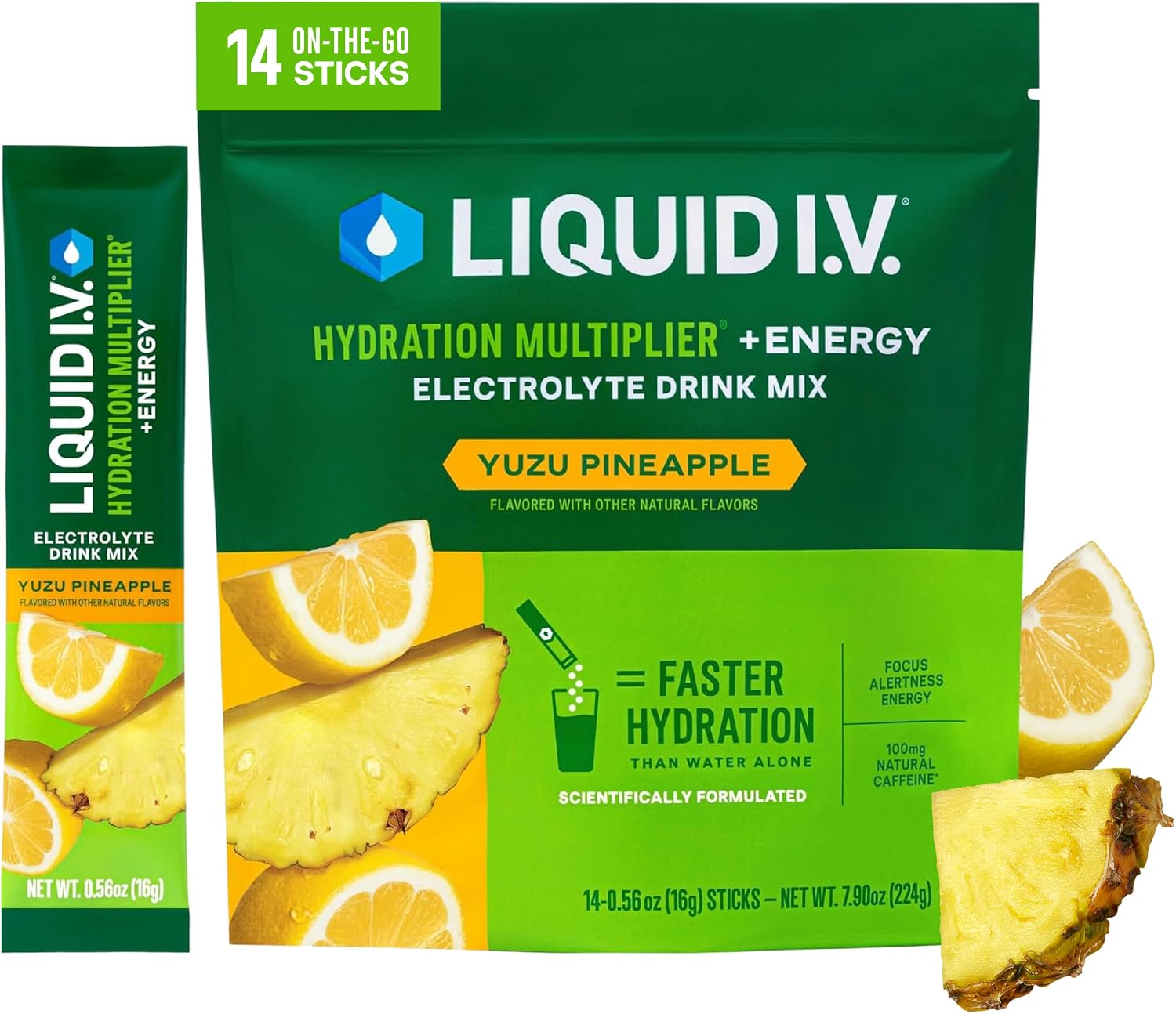 Liquid I.V. Hydration + Energy Electrolytes, Yuzu Pineapple, 14 Count