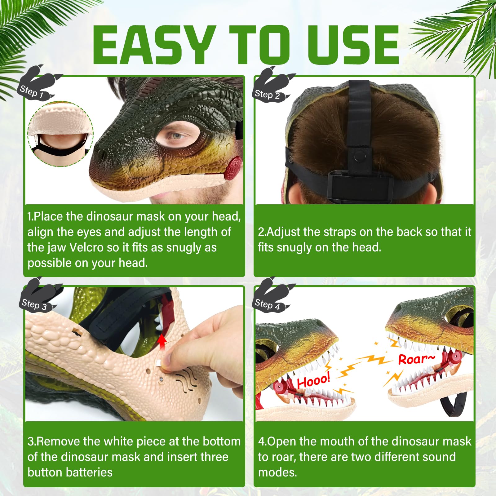 Dino Maske Dino Mask Moving Jaw Halloween Dekoration Dinosaurier Kostüm Maske Tragen von Soundeffekten Dino Maske Kopfbedeckung für Kinder Erwachsene Velociraptor Masken für Dinosaurier Party