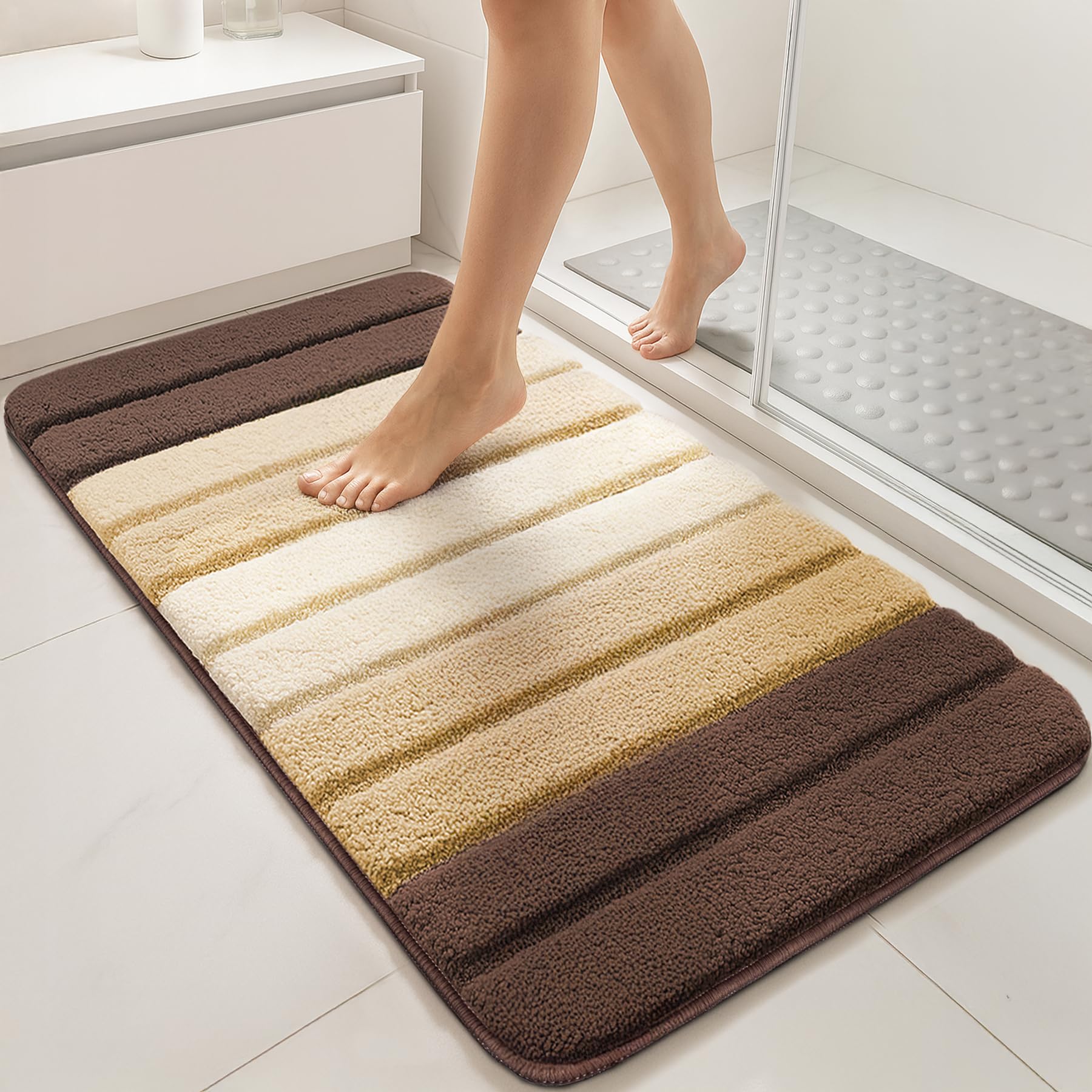 Tapis de bain en microfibre vounot® beige pour une sortie de baignoire douce et chaleureuse