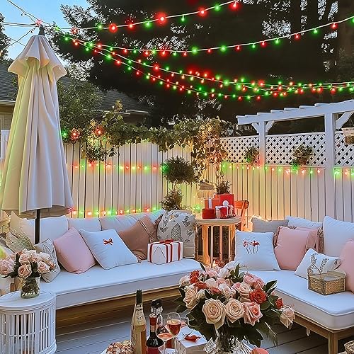 Miniatura 6 de JMEXSUSS 200 luces LED rojas y verdes de Halloween para exteriores, tira de luces de Navidad de 66 pies, cable transparente para interiores, enchufe