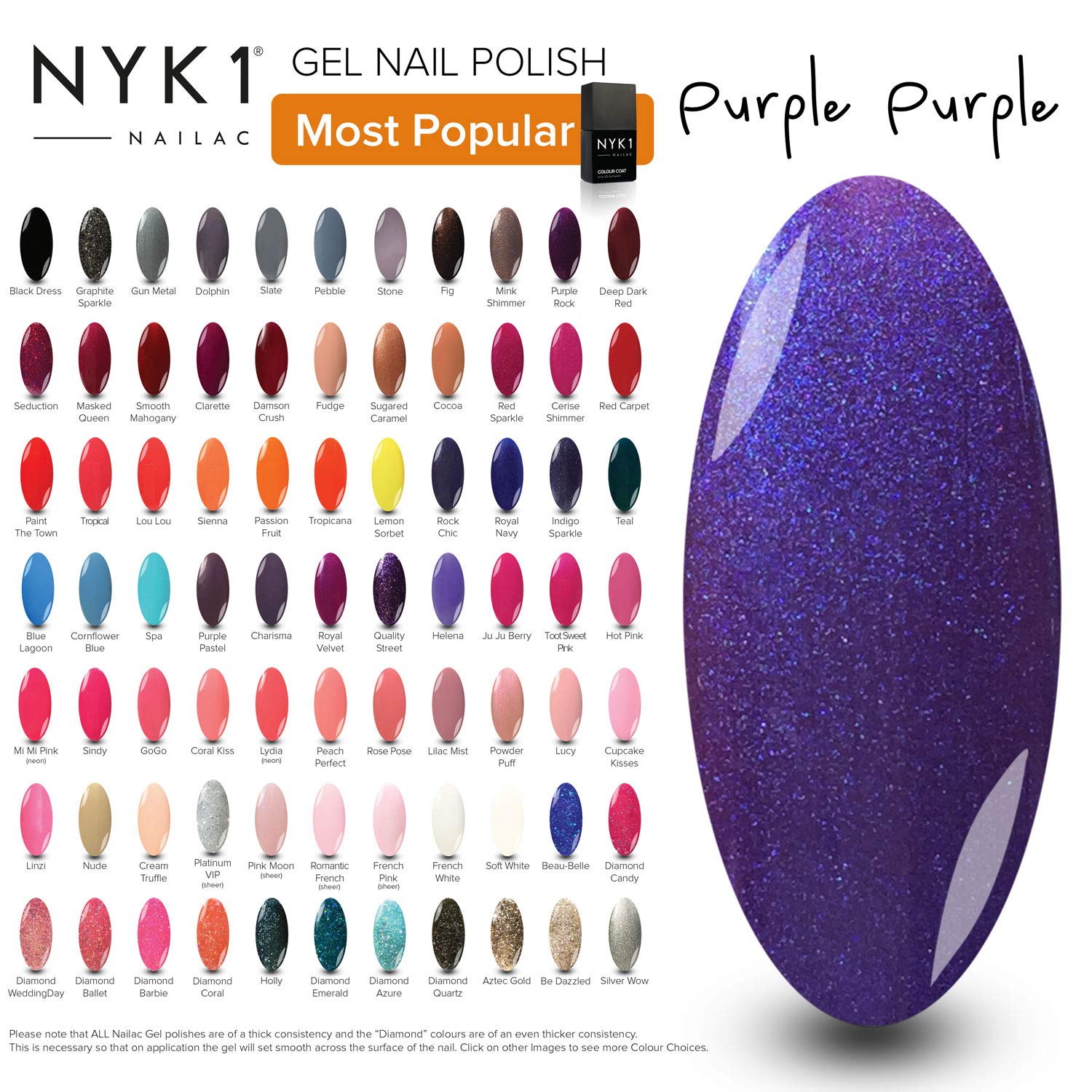 Shimmer Purple Gel Nail Polish - (Purple Purple) Bold Glossy Dark Pastel Sparkly Lilac UV LED Nail Gel Polishes Colour NYK1 Nailac Soak Off Gels for Best Gel Manicures and Pedicures
