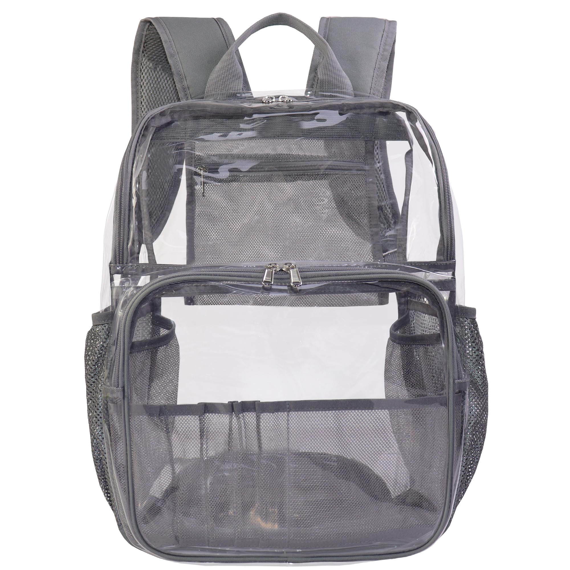 GiMiUiTo Clear Backpack,See Through Backpack School Approved Heavy Duty Clear Backpack Transparent Bookbag for College Work Travel Security,Gray