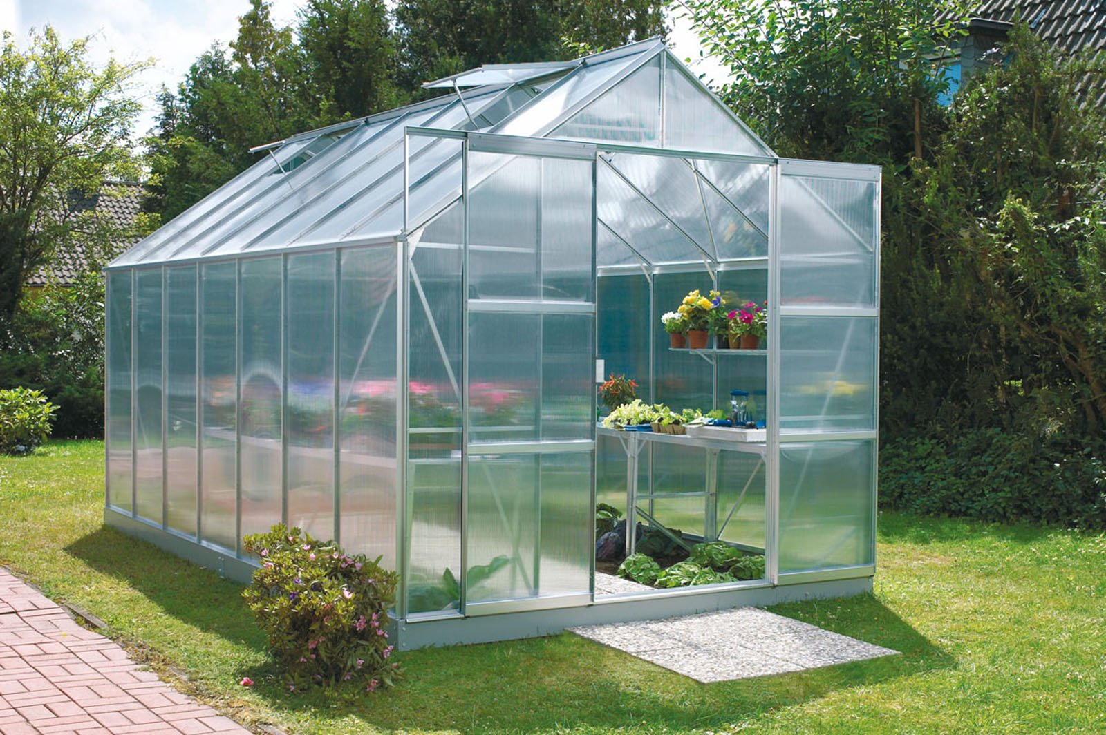 Vitavia Gewächshaus Mars - Ausführung: 11500 HKP 4 mm Alu, Fläche: ca. 11,5 m², Fenster: 2, Maße: 257 x 445 cm, Sockel: 255 x 441 cm,
