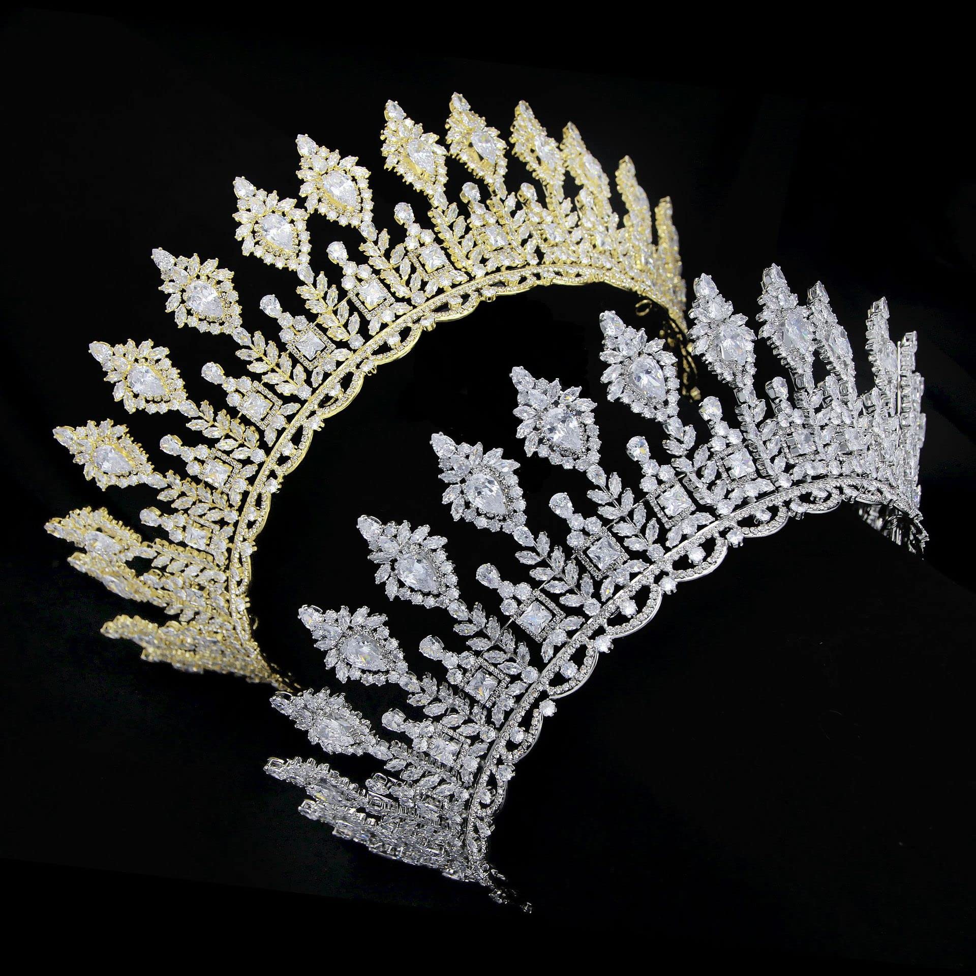 Tiaras redondas de lujo para boda, circonita cúbica, coronas de reina grande para mujer, corona grande, concurso, enormes accesorios para el cabello para novia