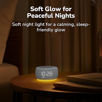 Buffbee Alarm Clock with Sound Machine for Bedrooms 2-in-1 White Noise Machine for Sleep, Gentle Wake-Up with Soft Alarm Sounds, Ambient Night Light, Plug-in, Sleep Better, Wake Gently
