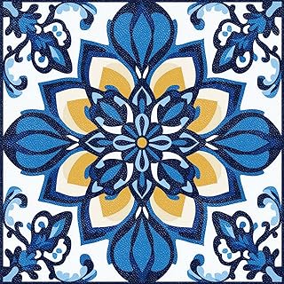 10PCS 12x12 Inch Mediterranean Blue Floral Peel and Stick Floor Tiles Re...