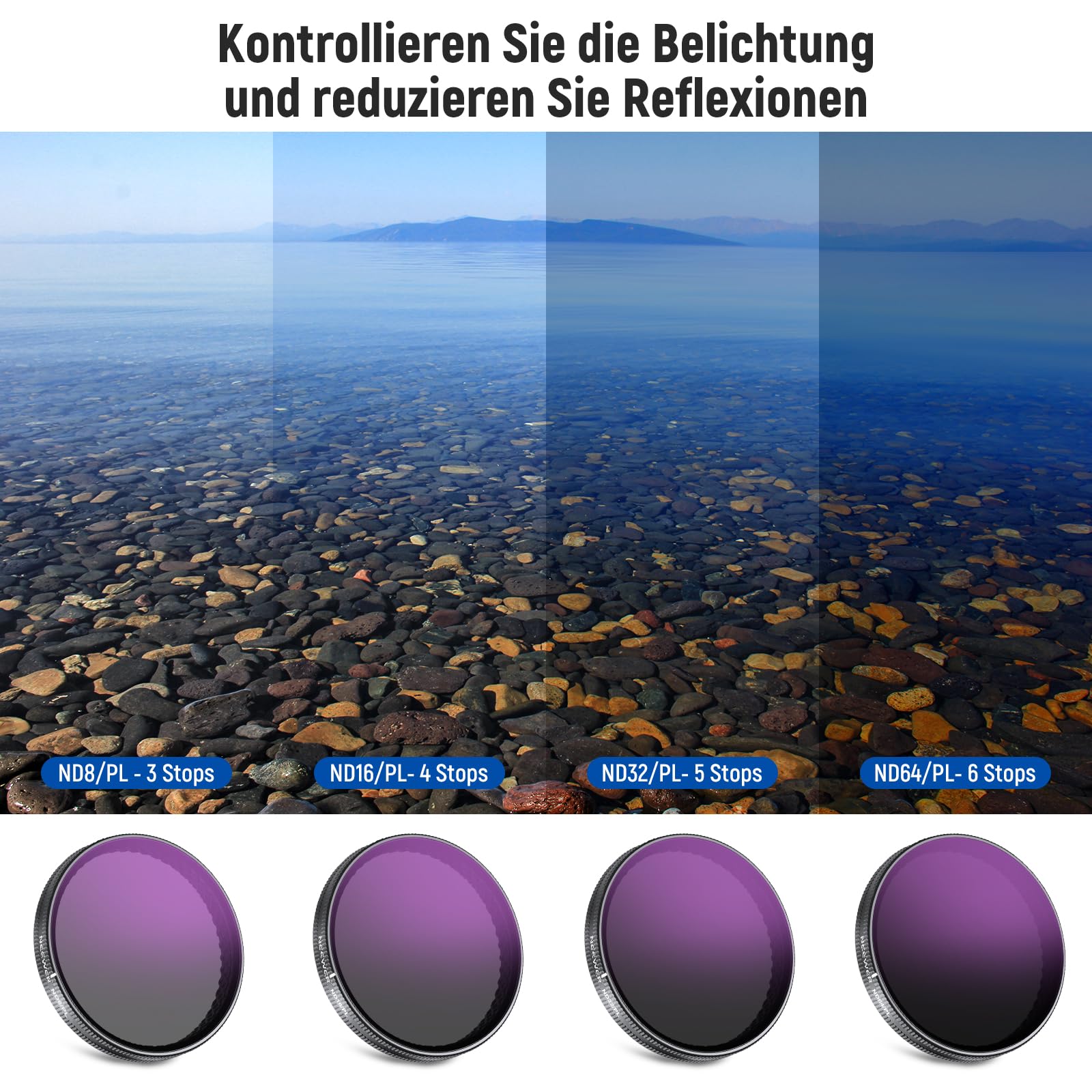 NEEWER ND Filter Set Für DJI Osmo Action 5 Pro/4/3 - ND8/ND16/ND32/CPL 4er Pack