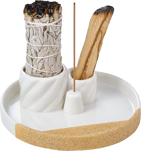 Soporte de cerámica Palo Santo soporte de incienso para palos de Palo Santo quemador de madera aromática y receptor de cenizas simple resistente y