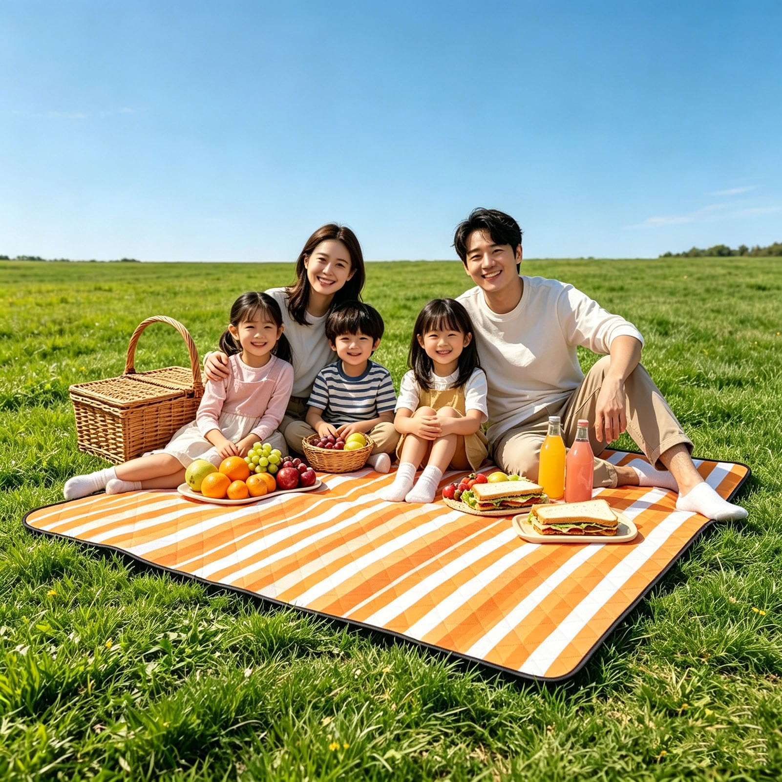Tappeto da Picnic Impermeabile Pieghevole con Zaino Leggero Telo Esterno Stuoia Campeggio, per Campeggio Spiaggia Parco Viaggi Familiari 200×200cm,Arancia,200×200cm