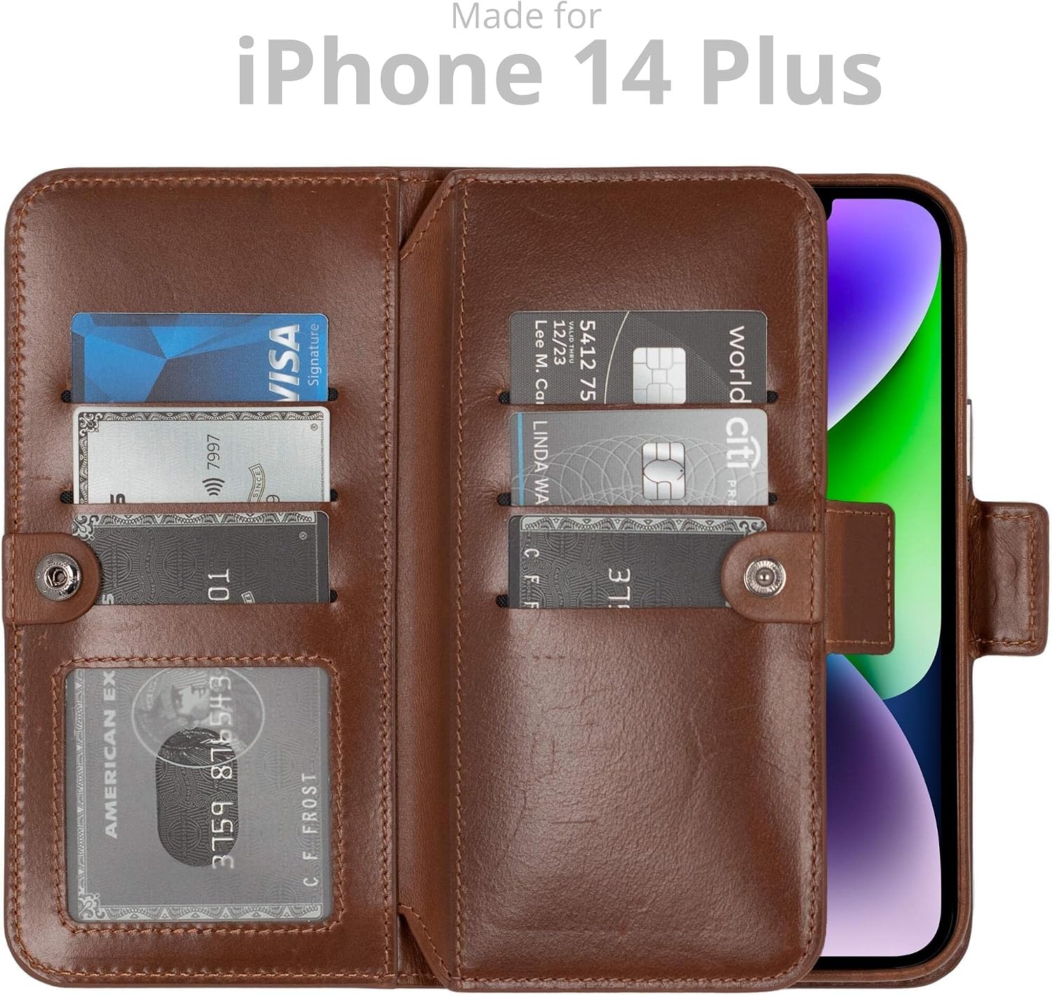 BLACKBROOK iPhone 14 Plus Wallet and Case Set - (2 in 1) Windsor Luxurious Detachable Leather Bi-Fold Wallet for iPhone 14 Plus (6.7") - 8 Card Slots, 2 Cash & 1 Photo ID Pockets - MagSafe Compatible