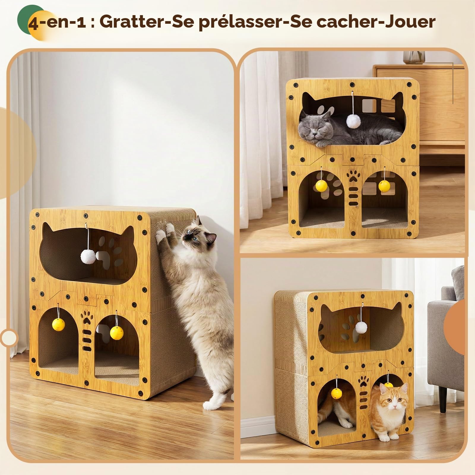 Gimars Griffoir pour Chat Double Couche, Grattoir Chat Carton XL 51 x 43 x 28,5 cm, Griffoir Chat Maison pour Griffer, Se Cacher et Se Reposer, Charge 20 kg, Montage requis (env. 37 vis)