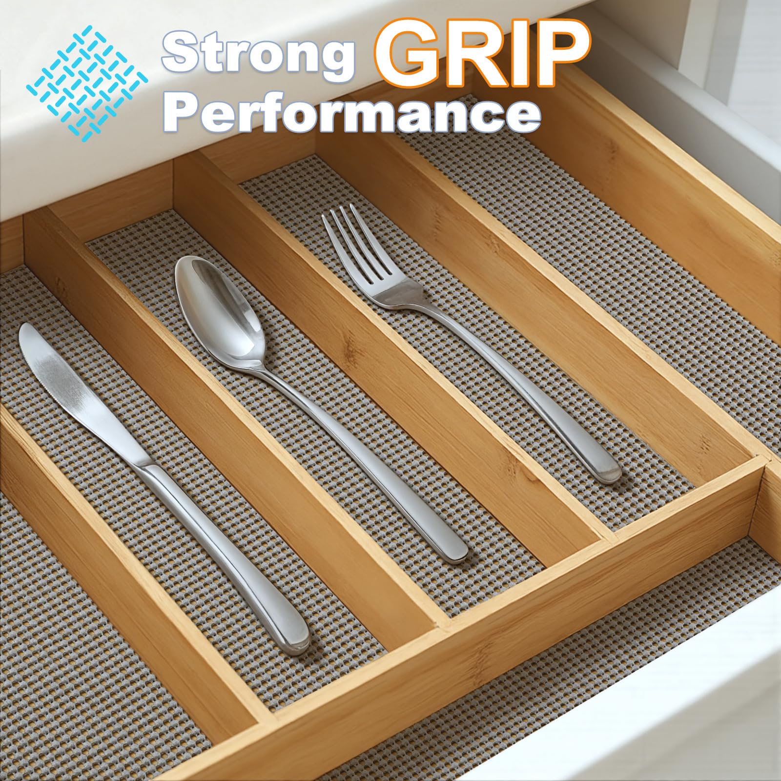 Songrey Non-Adhesive Drawer and Shelf Liner, 12IN x 20FT Non Slip Cabinet Liners, Protect Kitchen Cupboard, Bathroom Drawers, Breathable, Thick Strong Grip mat (Dark Gray)