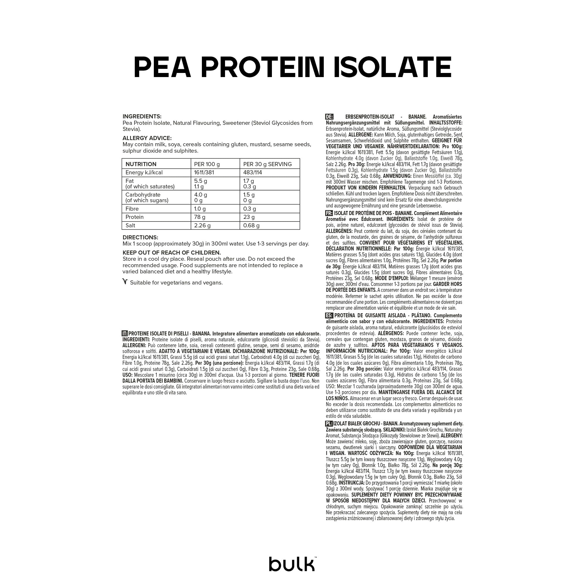 Bulk Proteína de Guisante Aislada, Plátano, 2.5kg