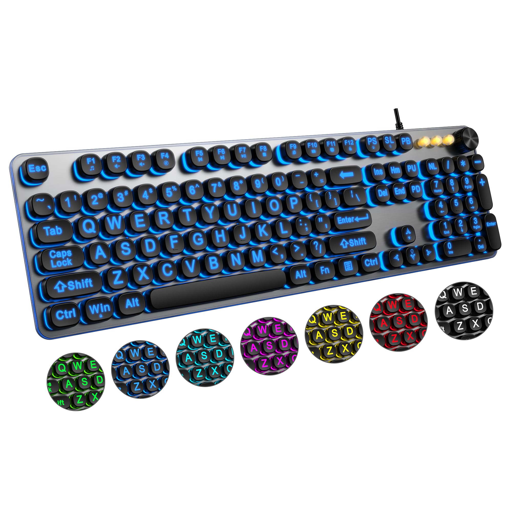 Large Print Backlit Keyboard with 7-Color Backlit Wired USB