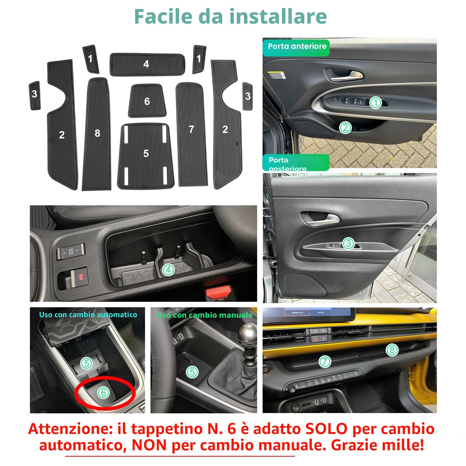 GAFAT Compatibili con Jeep Avenger 2026 2025-2023 Tappetini Antiscivolo, Avenger Hybrid EV Tappetini in Gomma Antiscivolo, Tappetino per Console Centrale, Porte, Accessori Avenger 2025 (Nero)