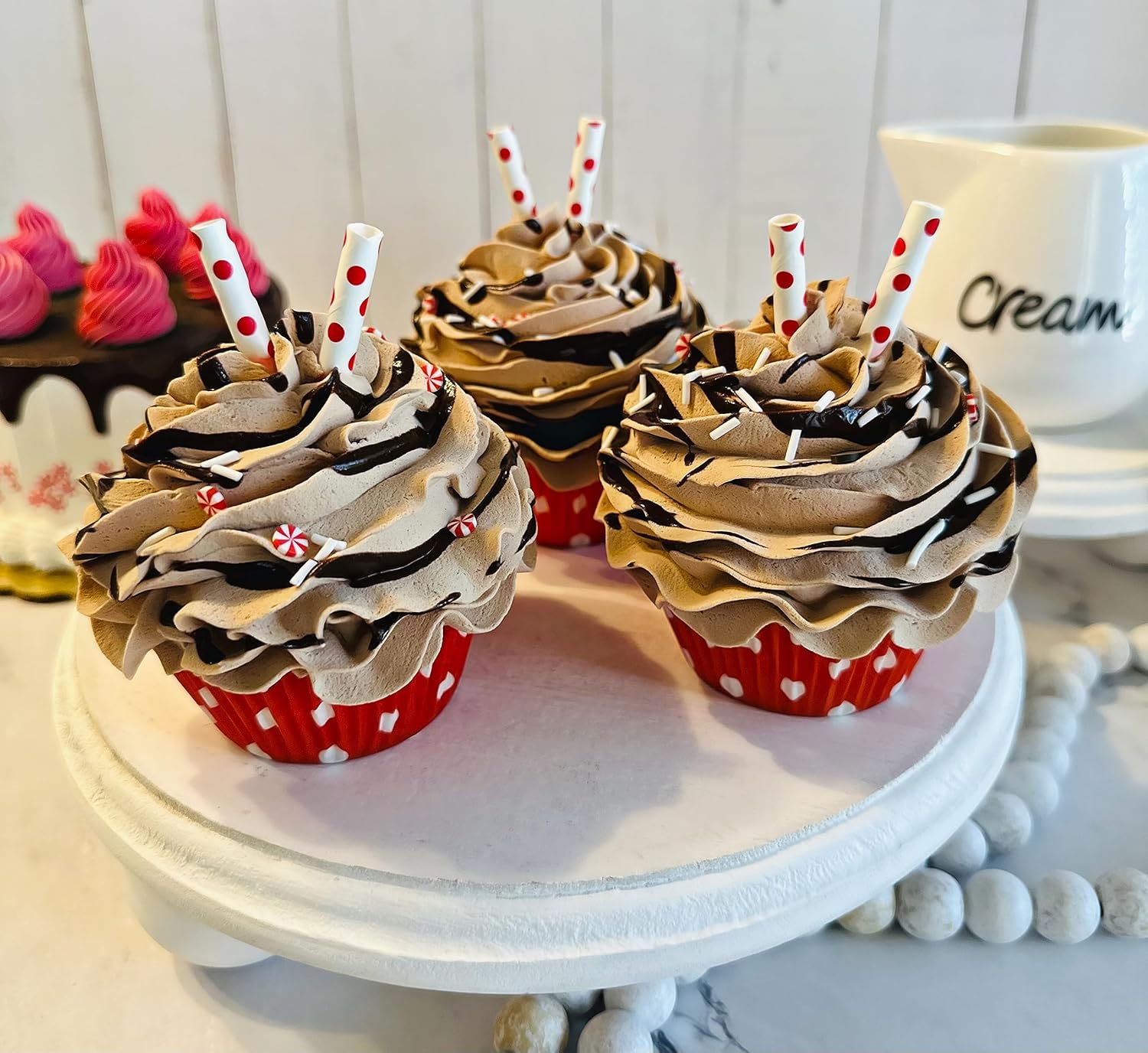 Fake Cake Cupcakes- Peppermint Chocolate Cupcakes- Set of 3- Handmade by Dezicakes- Fake Cake -Artificial Cupcakes