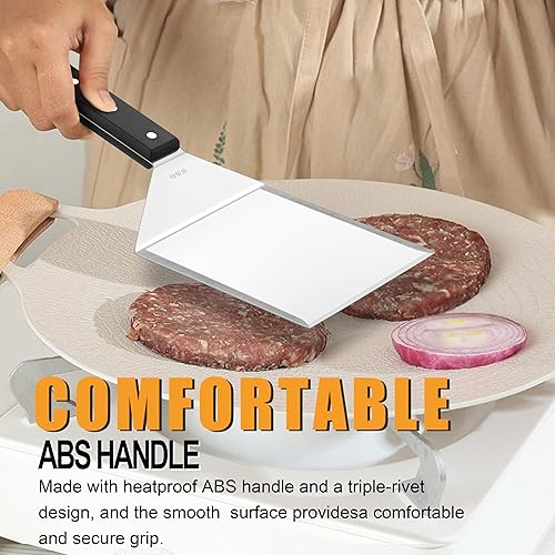 Miniatura 3 de Leonyo Juego de 2 espátulas para hamburguesas de acero inoxidable 1810  Heavy Duty 5.1 pulgadas extra ancha para hamburguesas comercial, ideal para