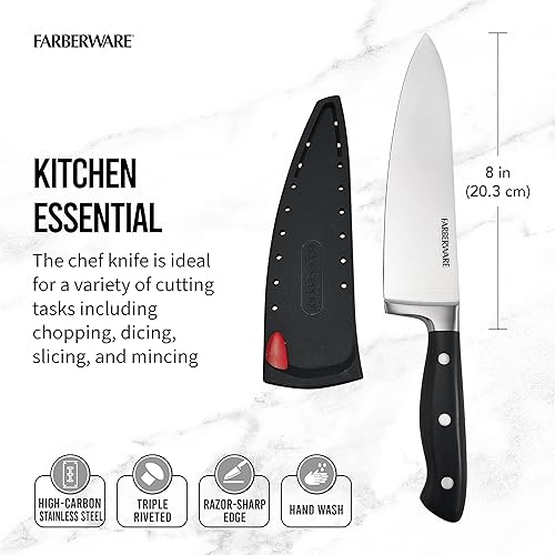 Miniatura 2 de Farberware Edgekeeper - Cuchillo de chef forjado triple remachado de 8 pulgadas con cubierta de hoja autoafilable, cuchillo de cocina de acero