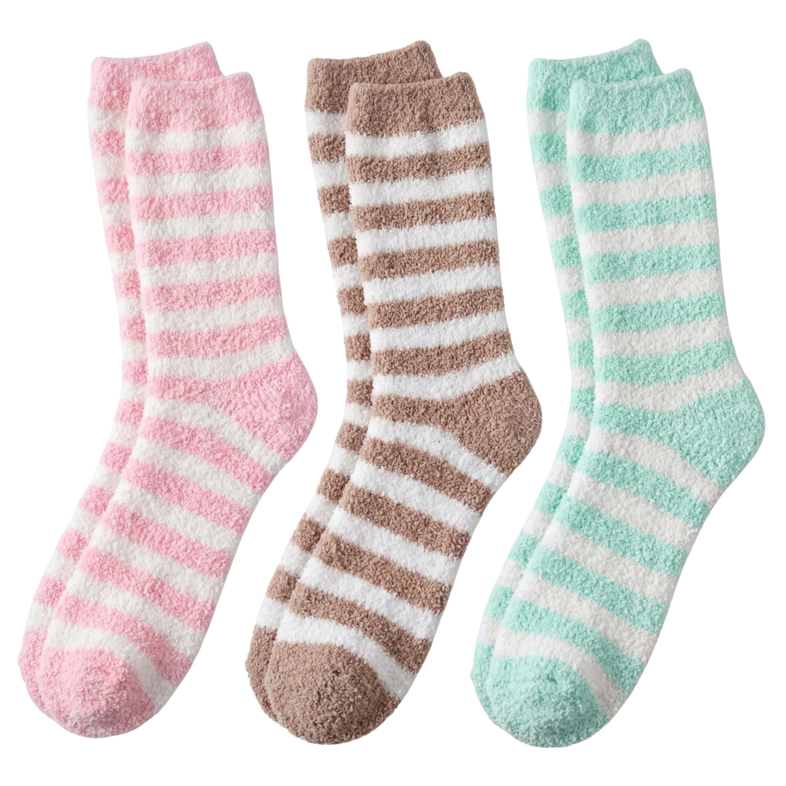 Tipi Toe Womens Fuzzy Crew Socks with Anti Slip Grips Warm Cozy Fluffy Winter Slipper Socks Non Skid Home Socks for Women